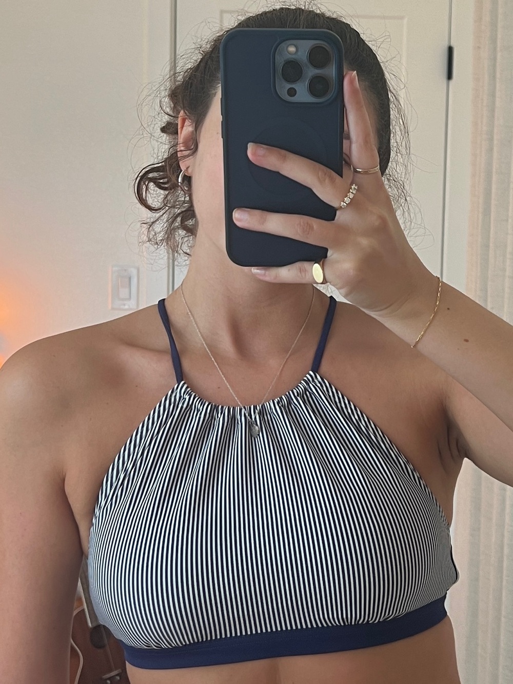 Prana Blue and White High neck bikini top